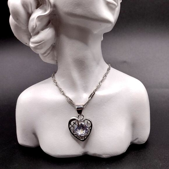 925 Sterling Silver Necklace Earring Set Heart Vine CZ Diamond Woman's Gift NEW! - Picture 3 of 10